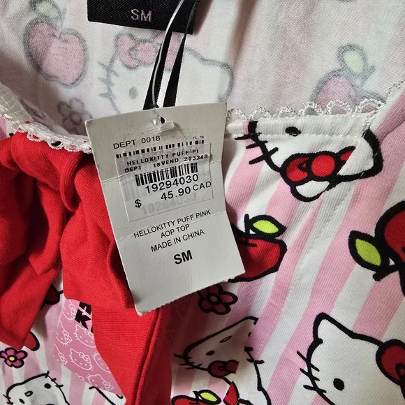 Hello Kitty Sanrio Hot Topic Apples Flowers Bow Blouse Womens Small/Medium - Picture 4 of 13